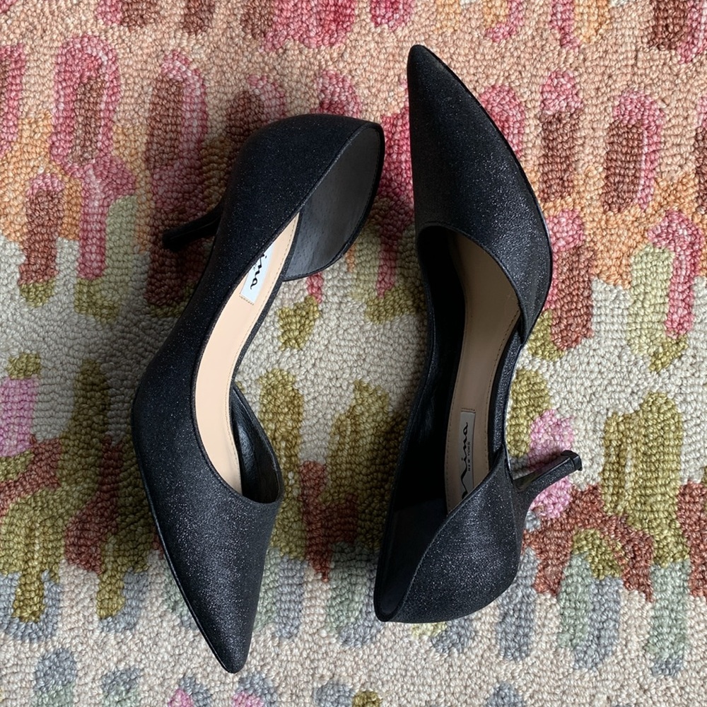 NINA Brynlee Black metallic Sparkle Wonderwor 7.5 pointed heels +box